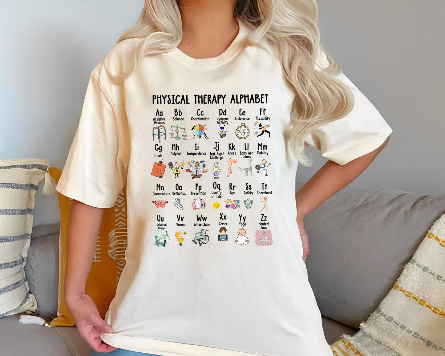 Physical Therapy Alphabet T-Shirt Fun Learn to Move Design for PTs and PTAs Great Gift for Pediatric Therapists