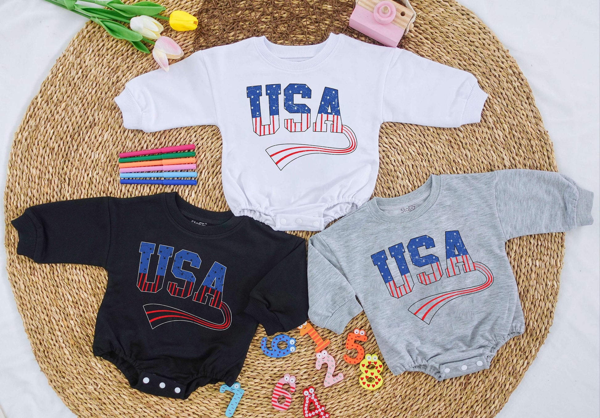 Patriotic USA Baby & Toddler Romper Sweatshirt - Independence Day