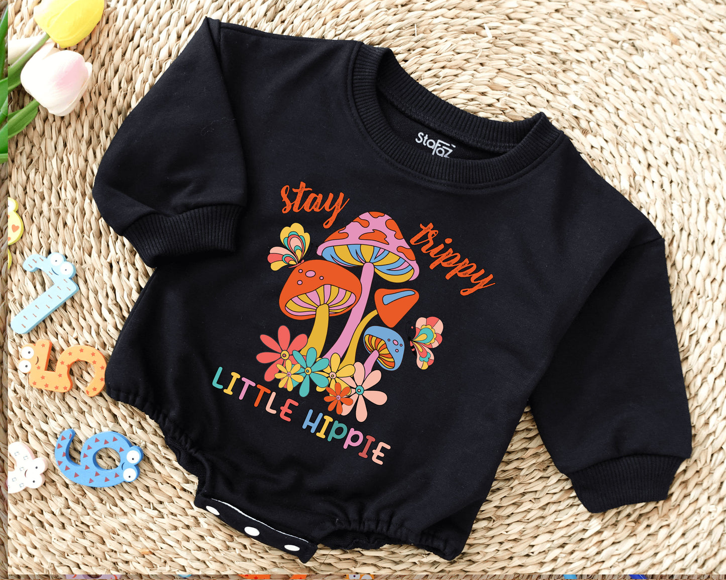 Retro Hippie Baby Romper & Toddler Sweatshirt for Birthday Fun