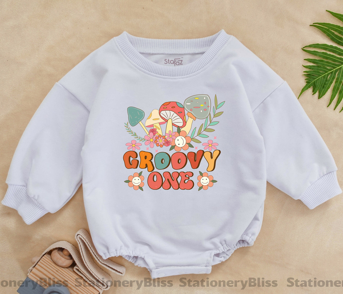 Groovy Mushroom Baby Jumpsuit – Boho 1st Birthday Romper Outfit  