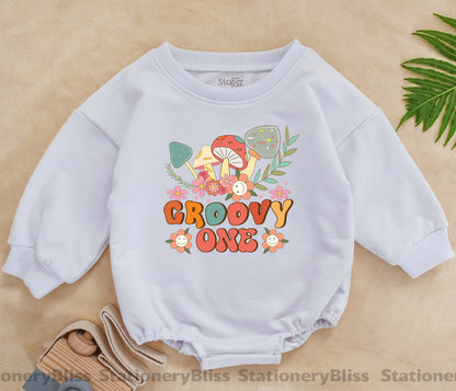 Groovy Mushroom Baby Jumpsuit – Boho 1st Birthday Romper Outfit  