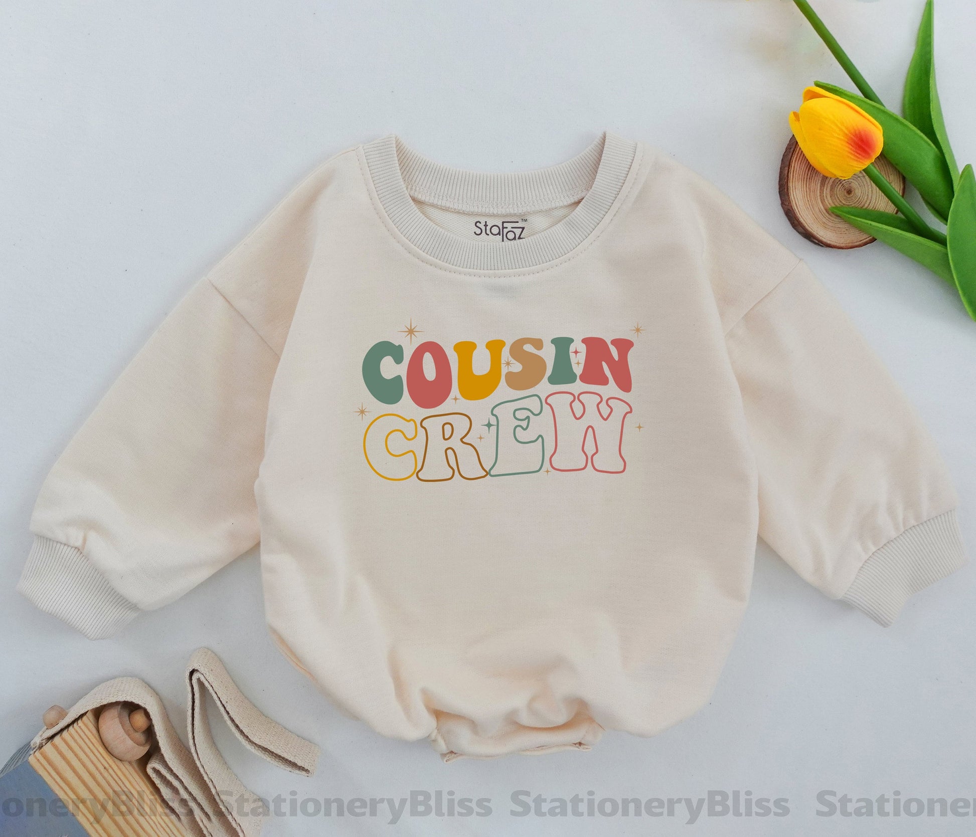 Retro Boho Cousin Crew Romper - Gender Neutral Baby Shower Gift