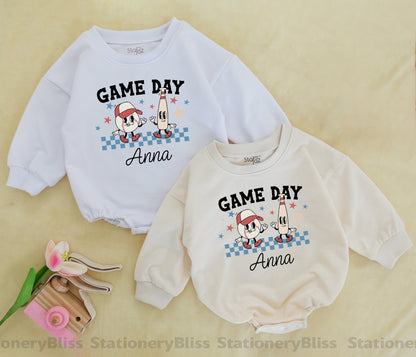 Retro Game Day Baby Romper, Baseball Outfit for Boys and Girls