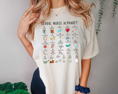 Unique Nurse Alphabet ABCs Shirt, Comfortable Nursing Appreciation Gift, Thoughtful Thank You Present for School Nurses Everyday Wear