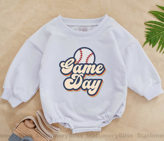 Retro Baseball Game Day Bodysuit for Baby Girls Boys First Birthday One Piece Jumpsuit Comfortable Soft Infant Romper Outfit Gift