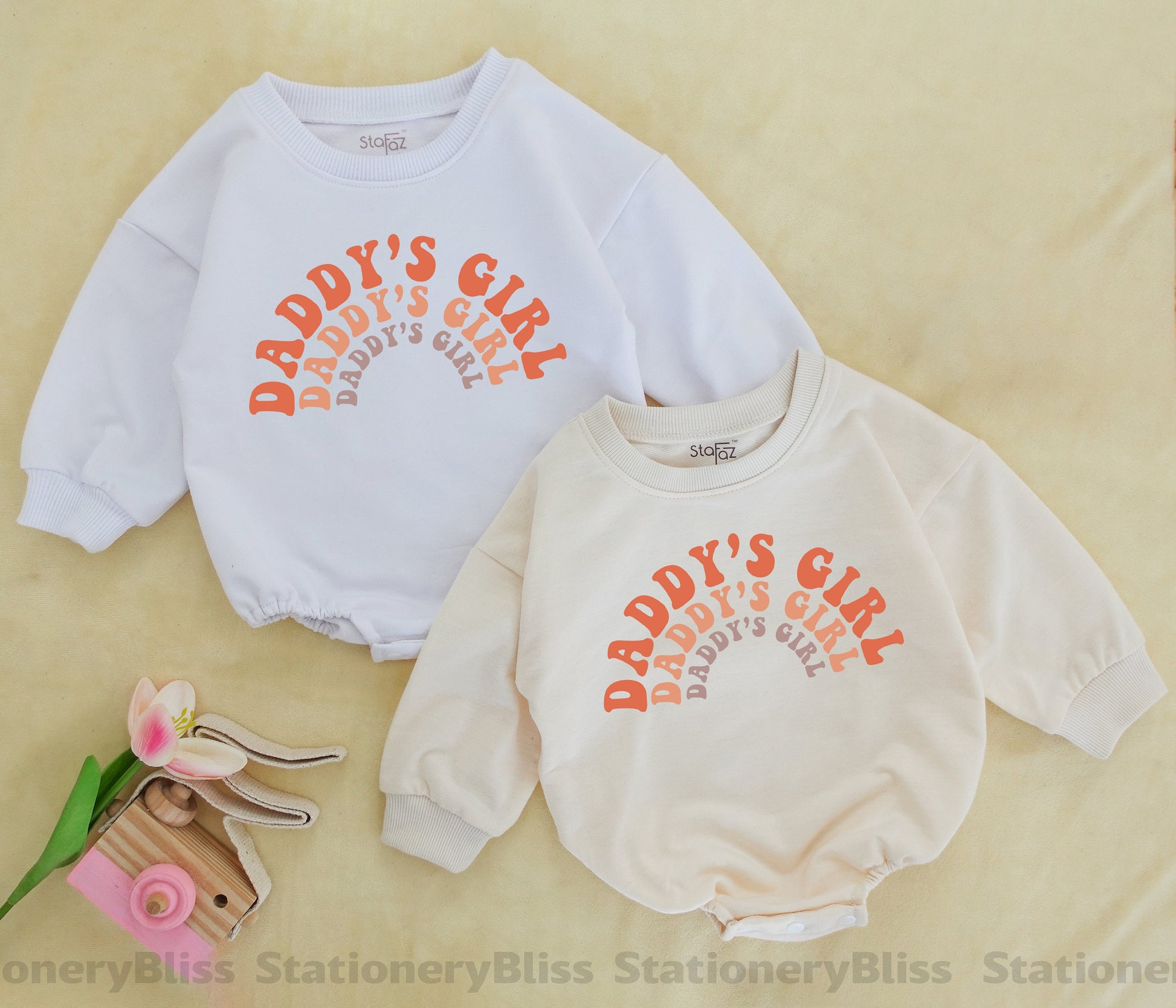STAFAZ Retro Daddy's Girl Baby Romper Sweet Father's Day Outfit Natural Vintage Bodysuit for Baby Girl