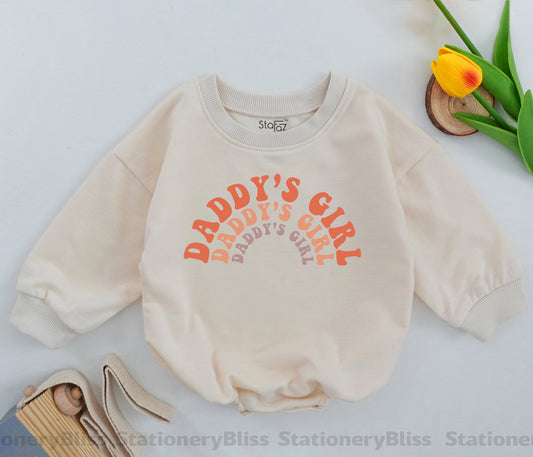 STAFAZ Retro Daddy's Girl Baby Romper Sweet Father's Day Outfit Natural Vintage Bodysuit for Baby Girl