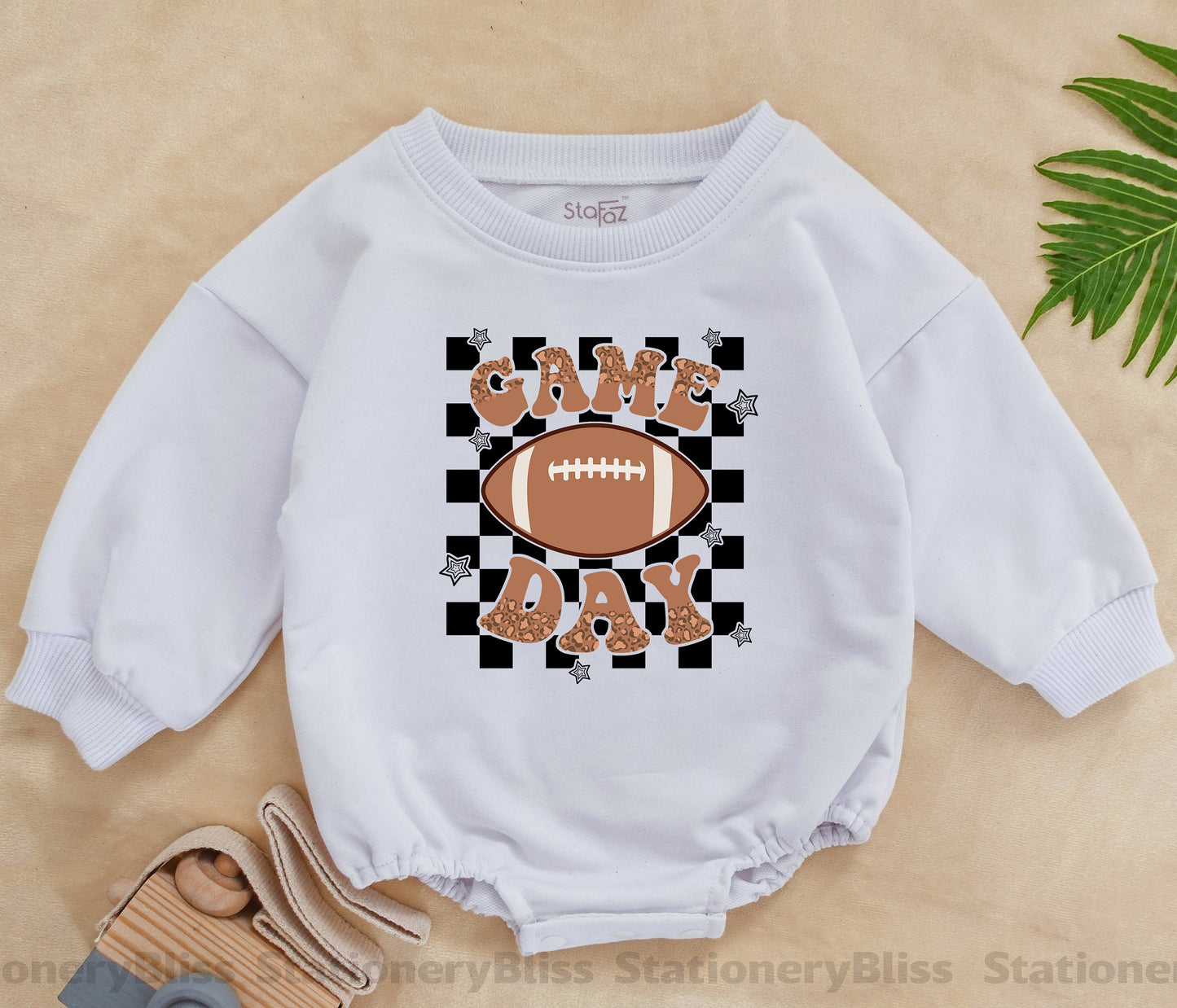 STAFAZ Retro Game Day Romper Leopard Football One Piece Baby Newborn Jumpsuit Natural Clothes for Little Fans Comfortable