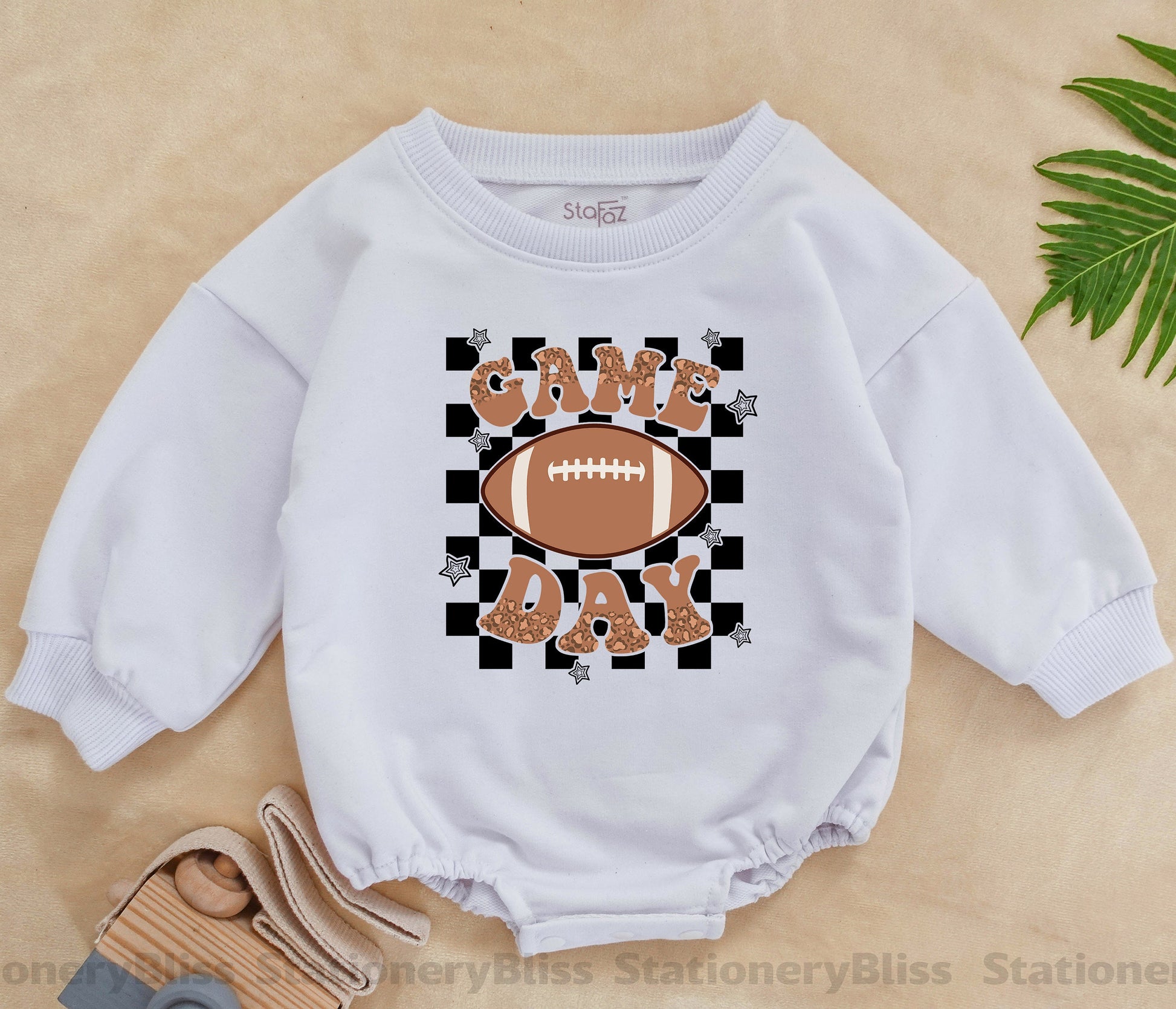 STAFAZ Retro Game Day Romper Leopard Football One Piece Baby Newborn Jumpsuit Natural Clothes for Little Fans Comfortable