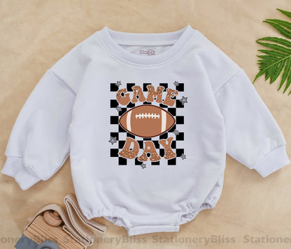STAFAZ Retro Game Day Romper Leopard Football One Piece Baby Newborn Jumpsuit Natural Clothes for Little Fans Comfortable