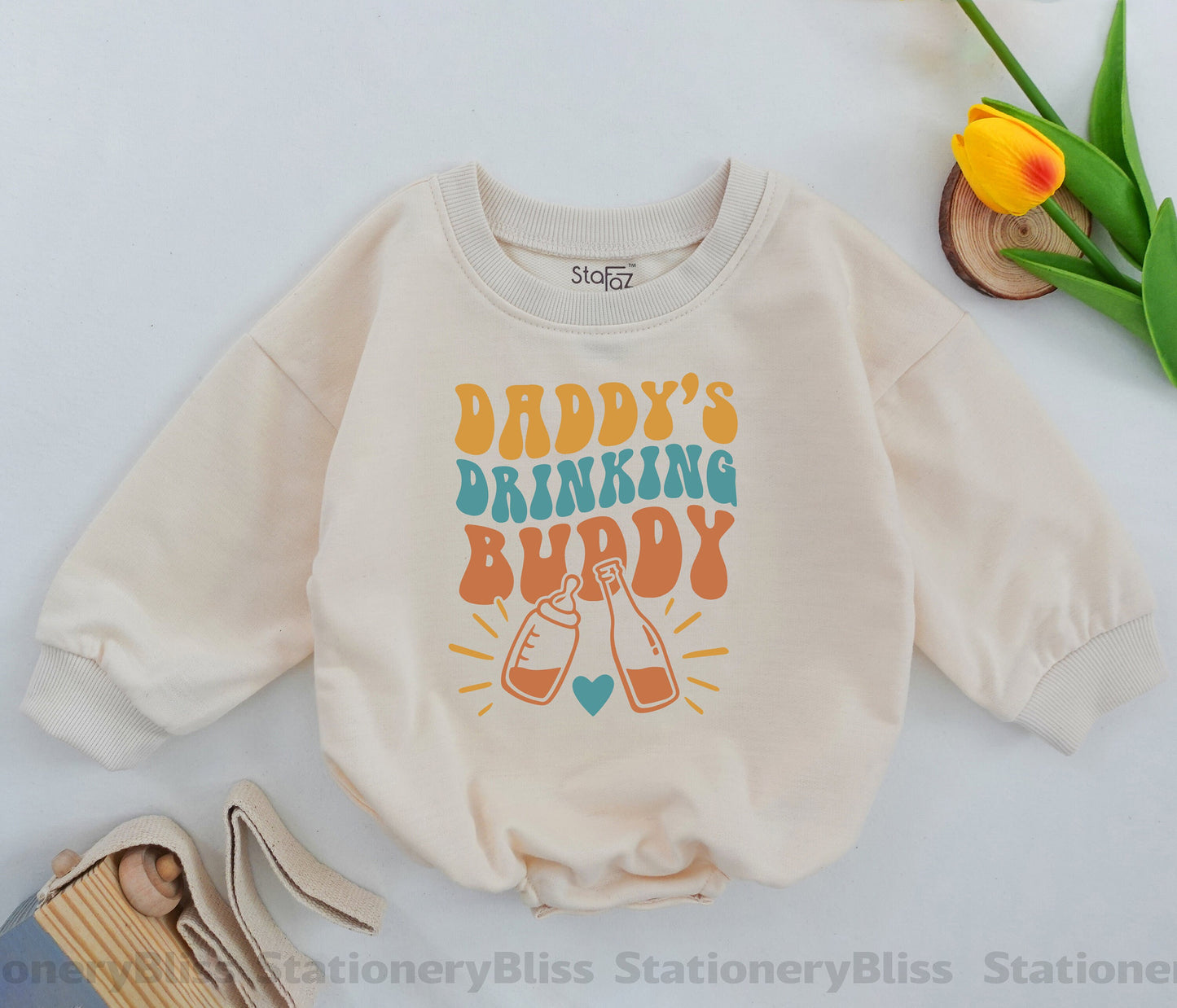 Vintage Daddy's Drinking Buddy Newborn Romper, Summer Baby Bodysuit