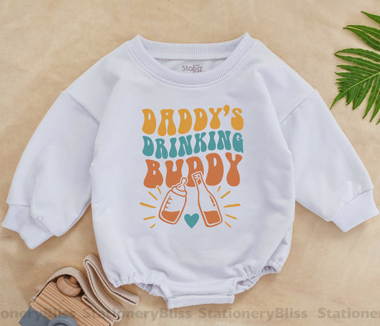 Vintage Daddy's Drinking Buddy Newborn Romper, Summer Baby Bodysuit