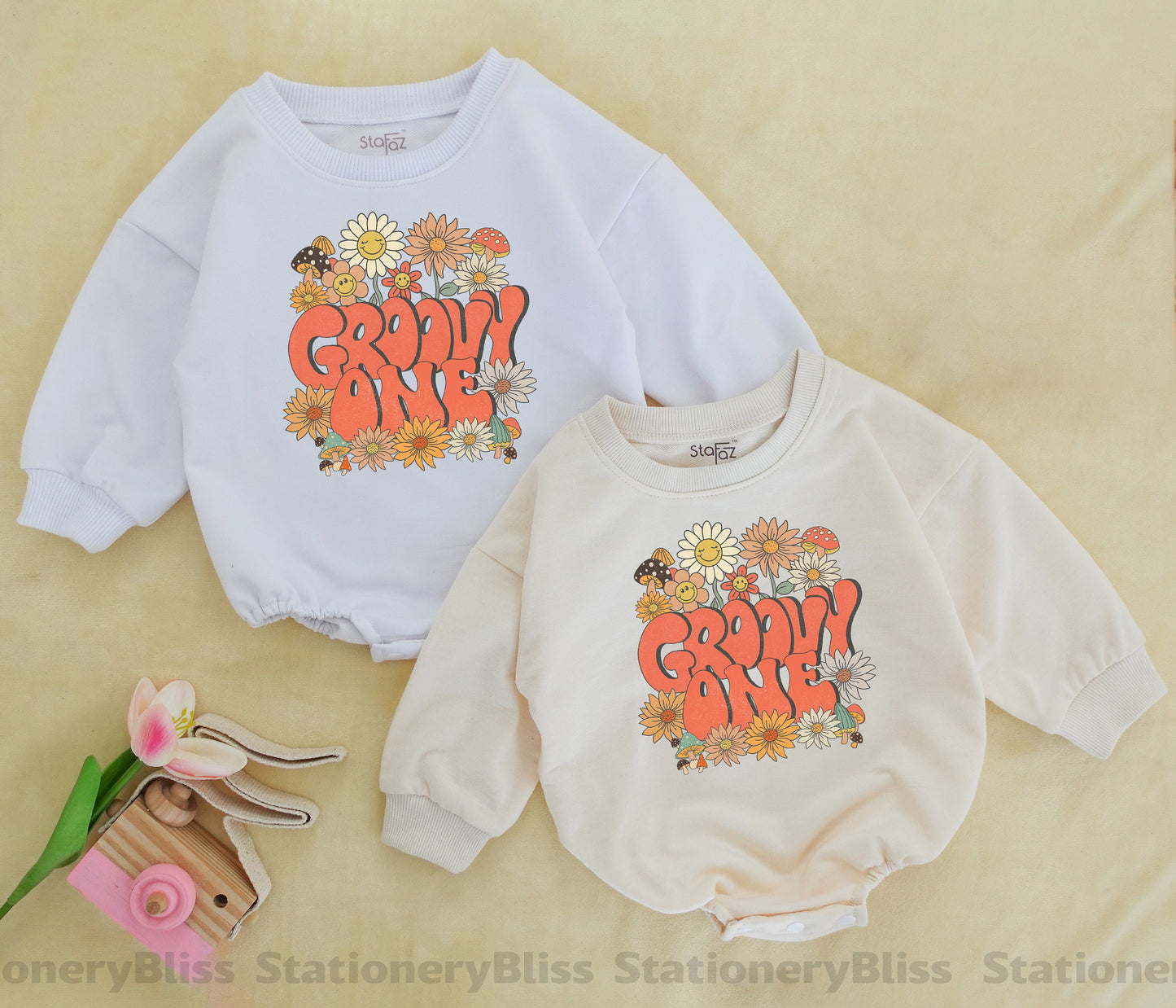 Groovy One Romper for First Birthday Girls Boho Flower Smile Baby Tee Toddler 1st Birthday Outfit