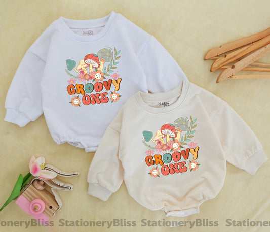 Groovy Mushroom Baby Jumpsuit – Boho 1st Birthday Romper Outfit  