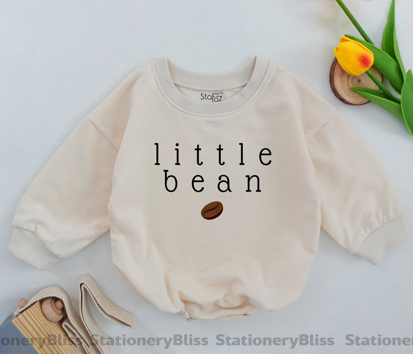 STAFAZ Little Bean Baby Romper Coffee Baby Outfit for Girls Unisex Newborn Minimalist One Piece Gender Neutral Baby Boy Clothes