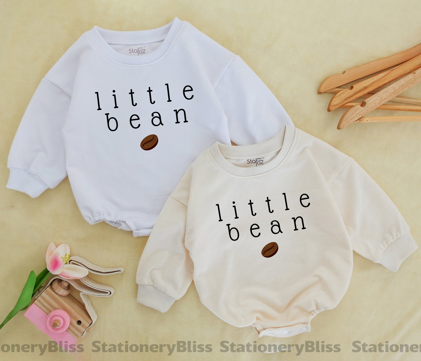 STAFAZ Little Bean Baby Romper Coffee Baby Outfit for Girls Unisex Newborn Minimalist One Piece Gender Neutral Baby Boy Clothes