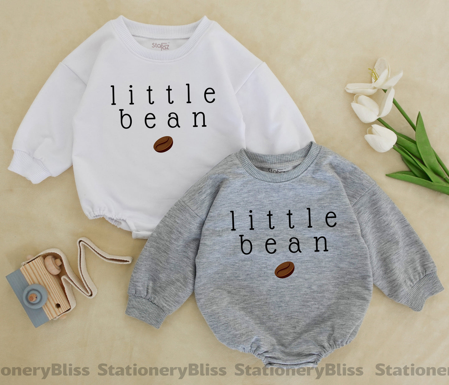 STAFAZ Little Bean Baby Romper Coffee Baby Outfit for Girls Unisex Newborn Minimalist One Piece Gender Neutral Baby Boy Clothes