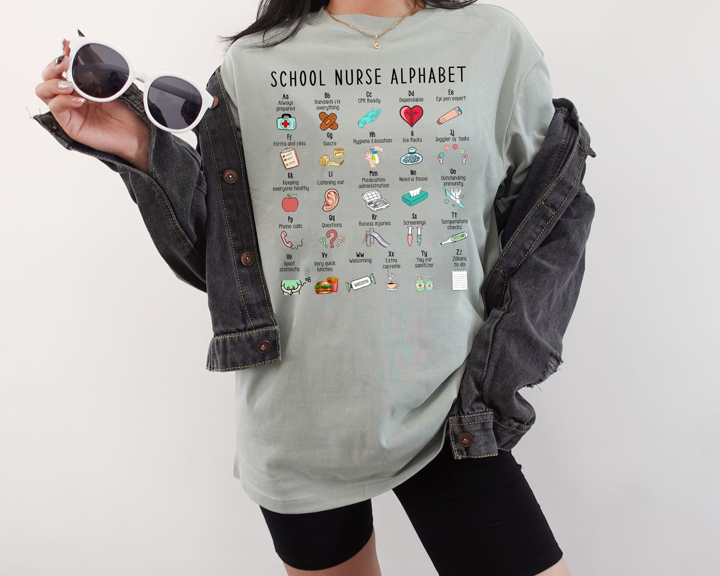 Unique Nurse Alphabet ABCs Shirt, Comfortable Nursing Appreciation Gift, Thoughtful Thank You Present for School Nurses Everyday Wear