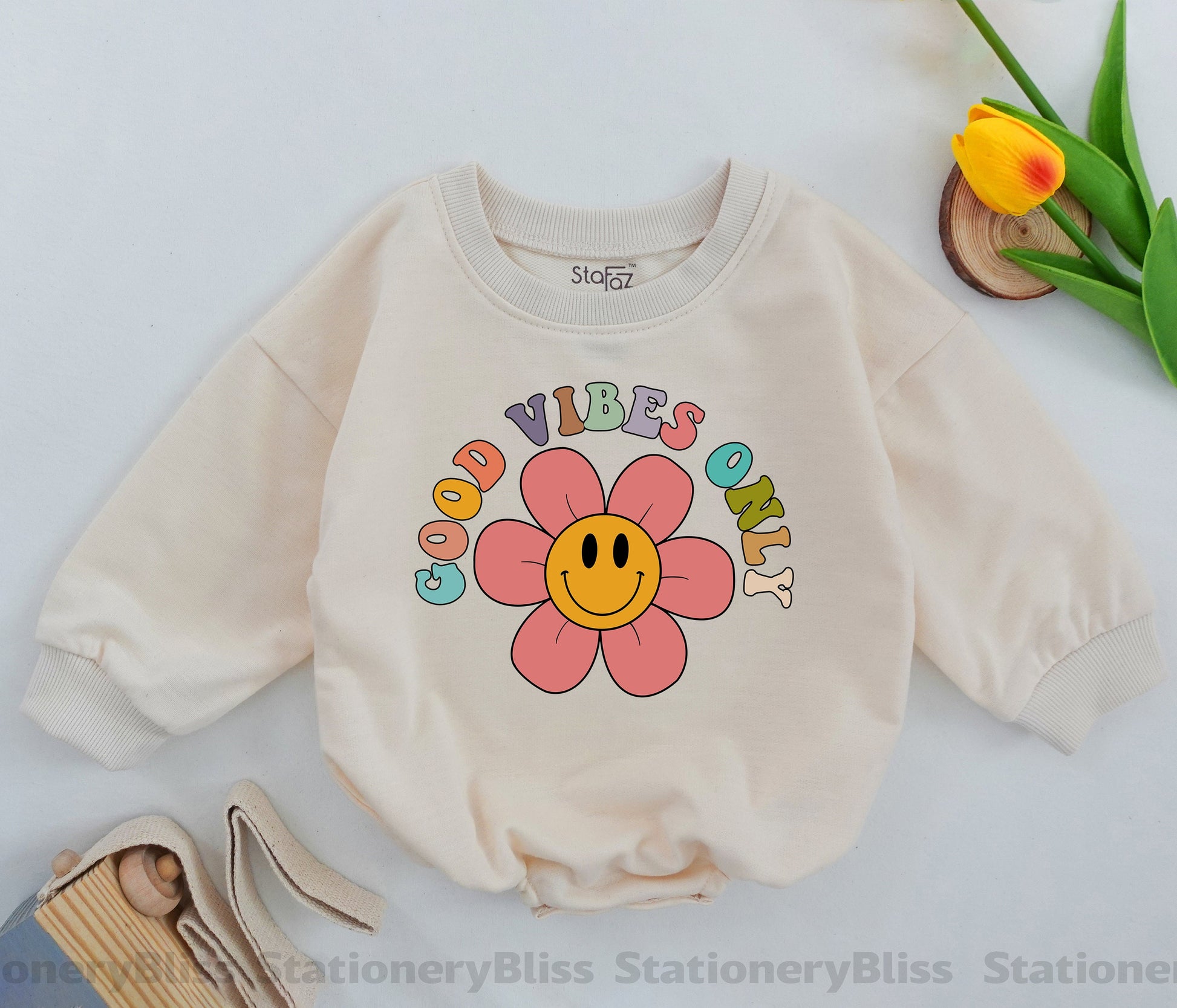 Retro Boho Vibes Baby Romper | Cute & Positive Infant Outfit