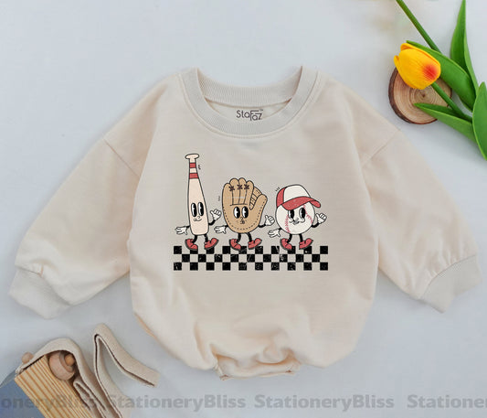 STAFAZ Game Day Baseball Romper Baby Girl Outfit Retro Baseball Vibes Bodysuit Cute Baby Baseball Gift Toddler Baseball Romper