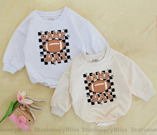 Retro Baby Football Romper - Game Day Leopard Jumpsuit Outfit