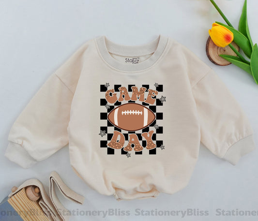 STAFAZ Retro Game Day Romper Leopard Football One Piece Baby Newborn Jumpsuit Natural Clothes for Little Fans Comfortable