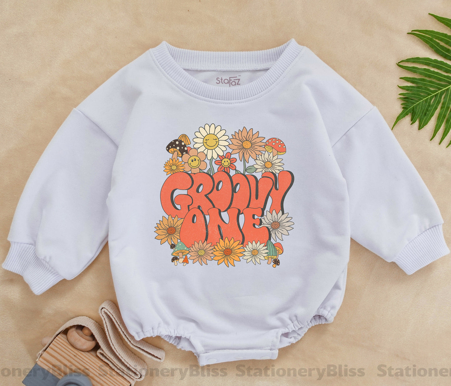 Groovy One Romper for First Birthday Girls Boho Flower Smile Baby Tee Toddler 1st Birthday Outfit