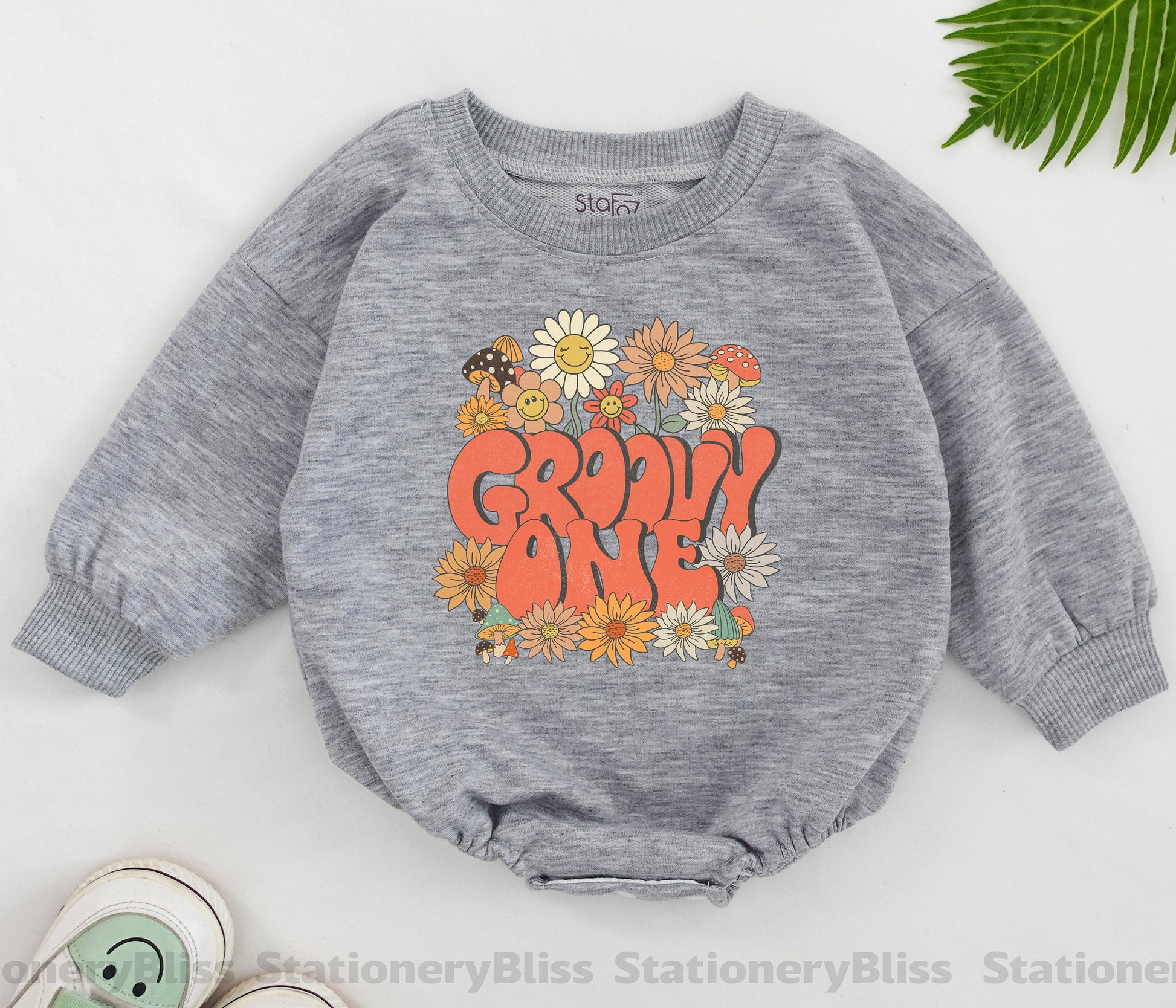 Groovy One Romper for First Birthday Girls Boho Flower Smile Baby Tee Toddler 1st Birthday Outfit
