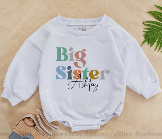 STAFAZ Retro Big Sister One Piece Romper Natural Baby Girl Bodysuit, Vintage Design, Retro Infant Outfit, New Baby Gift