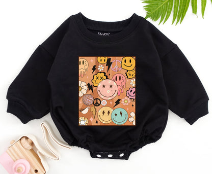 Retro Smile Face Romper - Cute Birthday Outfit for Babies & Toddlers