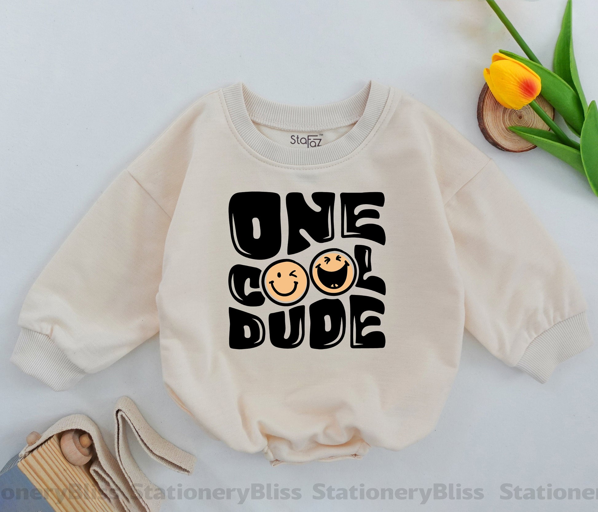 Cool Dude 1st Birthday Romper, Retro Smile Face Baby Outfit Gift