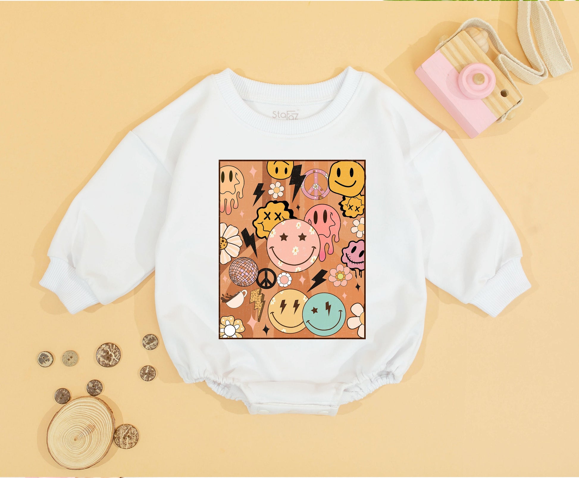 Retro Smile Face Romper - Cute Birthday Outfit for Babies & Toddlers