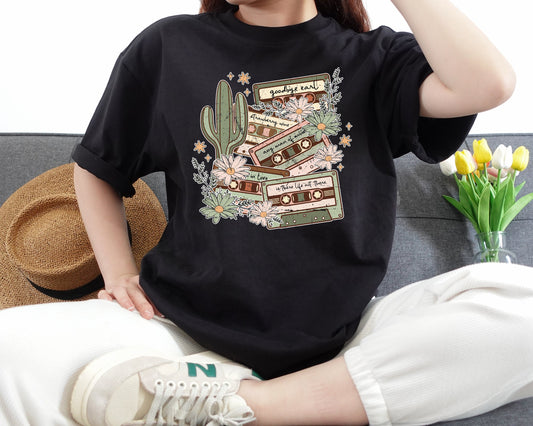 Vintage Inspired Retro Cassette Daisy Cactus Retro Tee Concert Music Shirt Western Graphic Tee