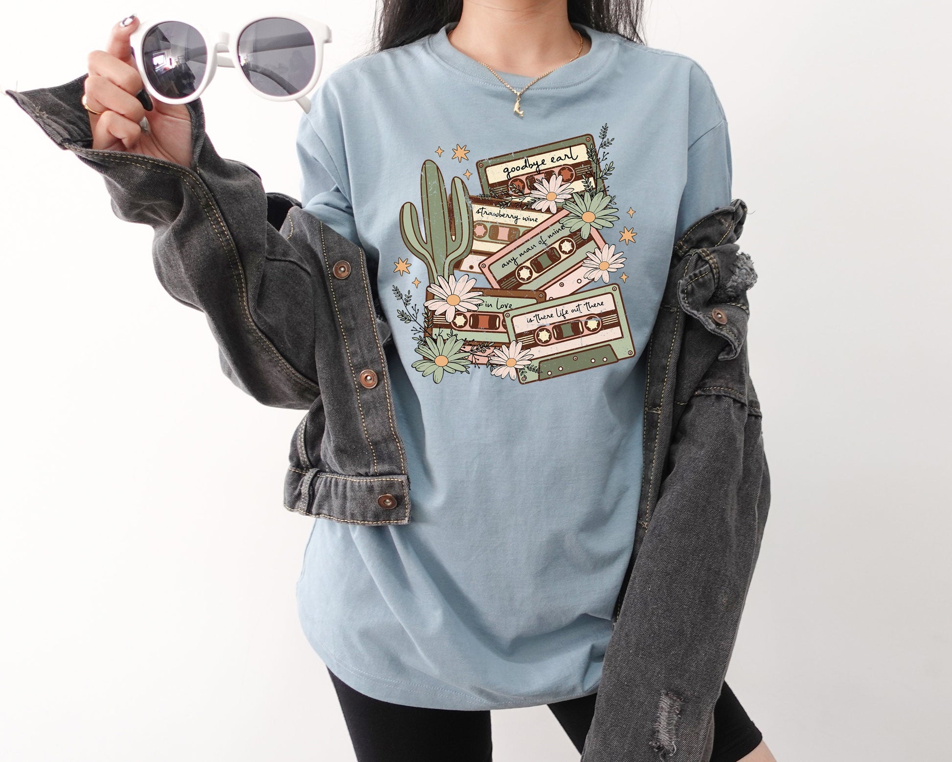 Vintage Inspired Retro Cassette Daisy Cactus Retro Tee Concert Music Shirt Western Graphic Tee