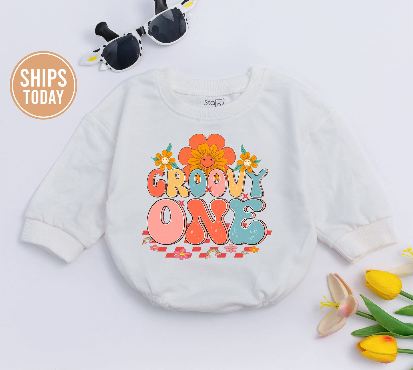 Retro Groovy Birthday Romper - 1st Birthday Outfit for Girls