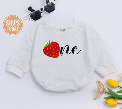 Strawberry Romper, Baby Outfit, Baby Girl Clothes, Toddler Girls Clothing, Birthday Strawberry Romper, 1st Birthday Bodysuit, Birthday Gifts