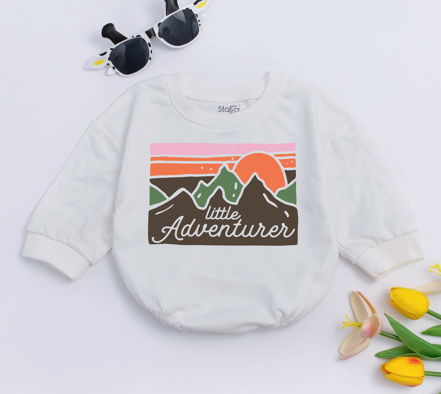 Little Adventurer Romper: Retro Mountains Bodysuit for Summer Fun