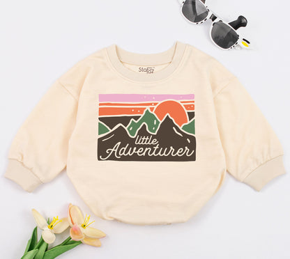 Little Adventurer Romper: Retro Mountains Bodysuit for Summer Fun