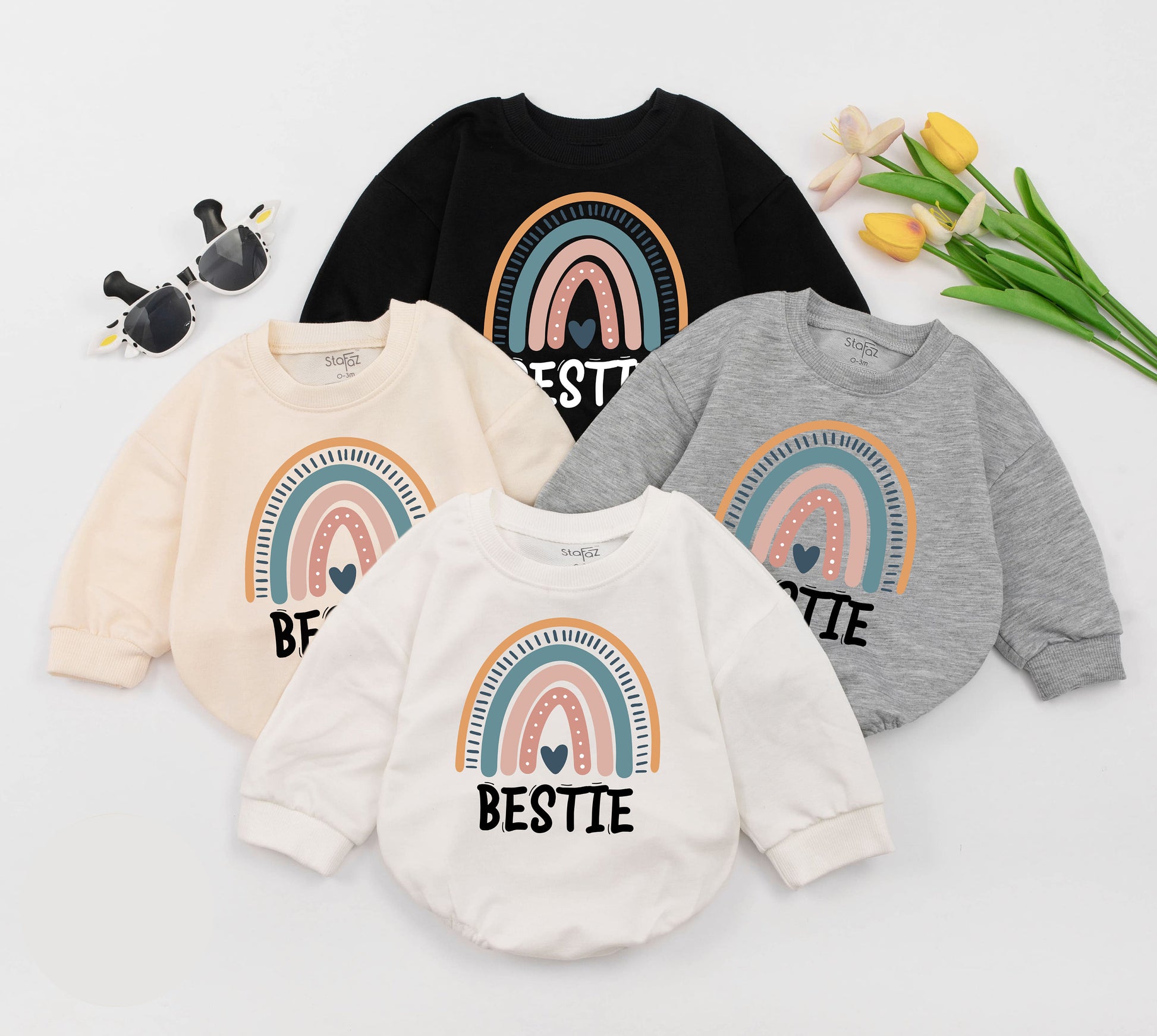 Retro Bestie Baby Romper: Boho Unisex Bodysuit & Personalized Gift