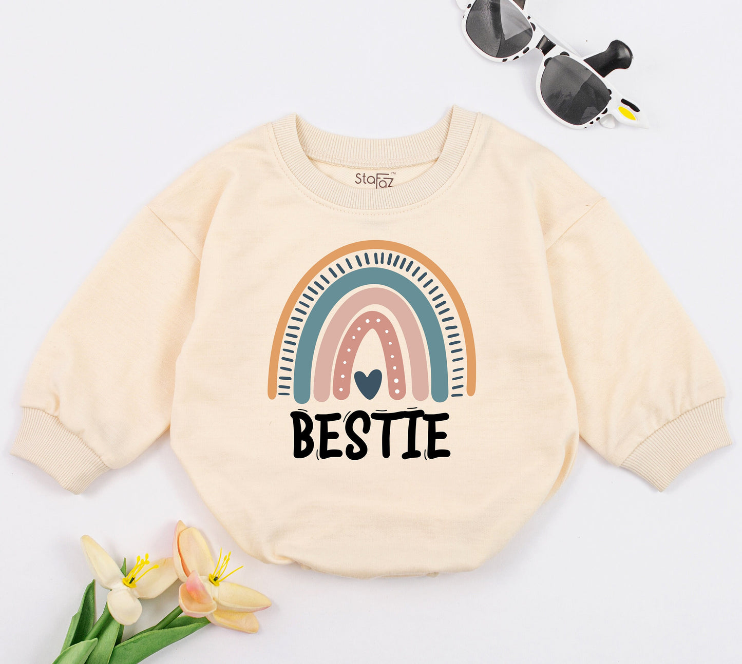 Retro Bestie Baby Romper: Boho Unisex Bodysuit & Personalized Gift