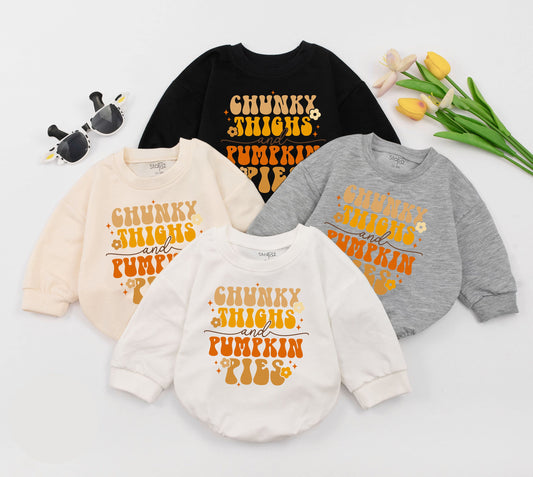 Chunky Thighs, Pumpkin Pies Romper - Fall Thanksgiving Baby Outfit