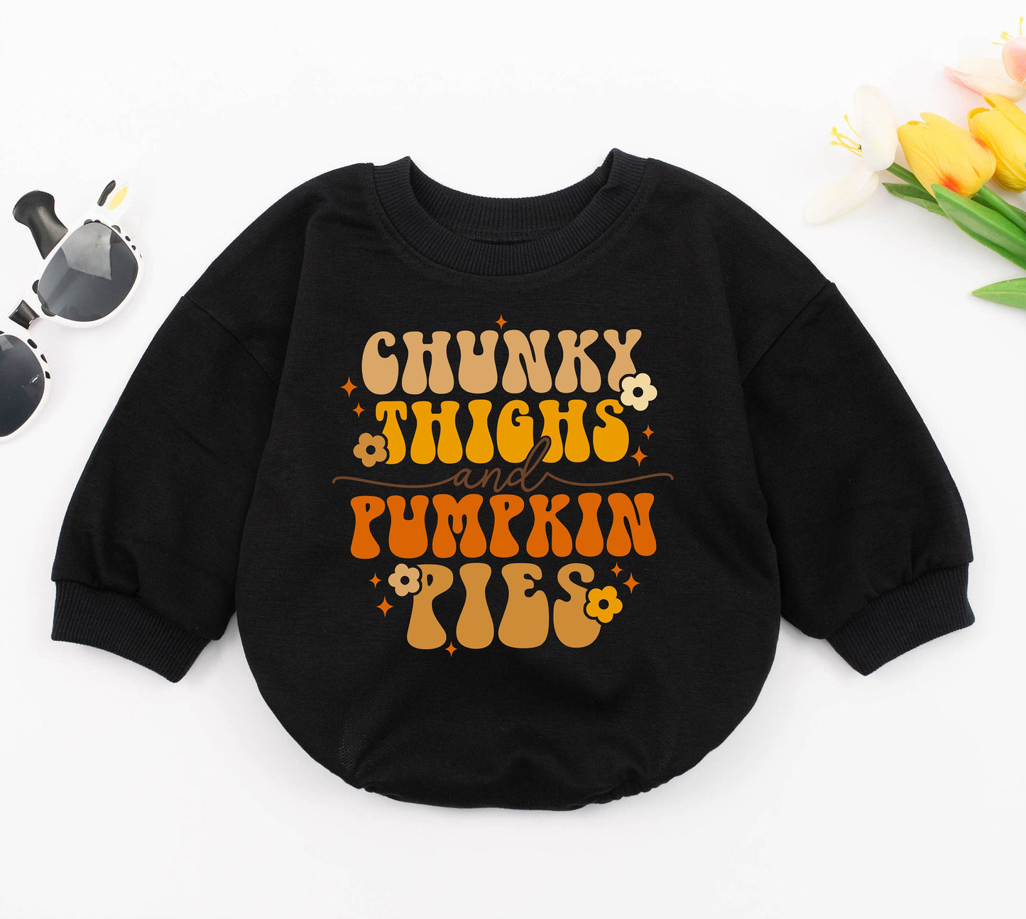 Chunky Thighs, Pumpkin Pies Romper - Fall Thanksgiving Baby Outfit