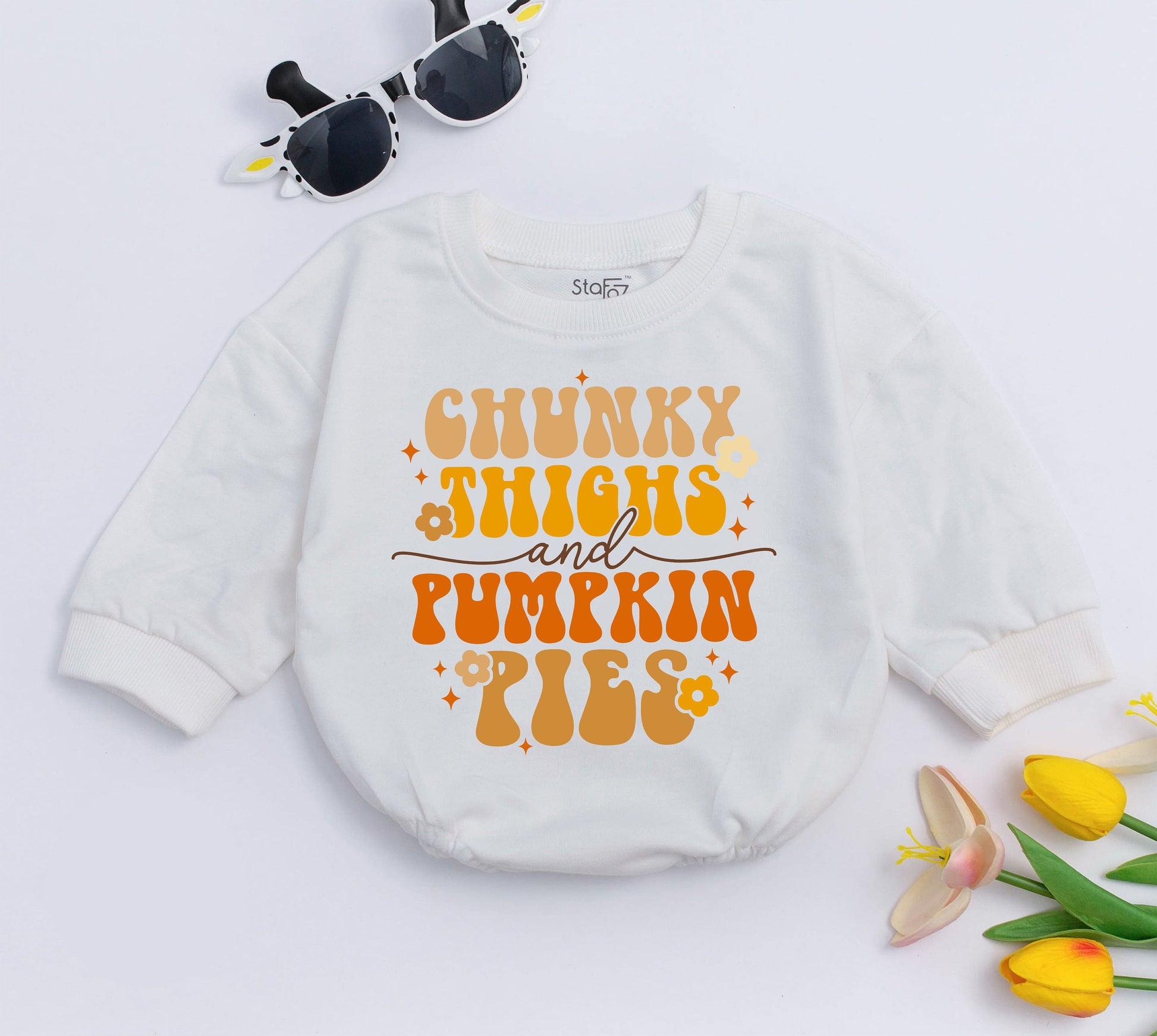 Chunky Thighs, Pumpkin Pies Romper - Fall Thanksgiving Baby Outfit