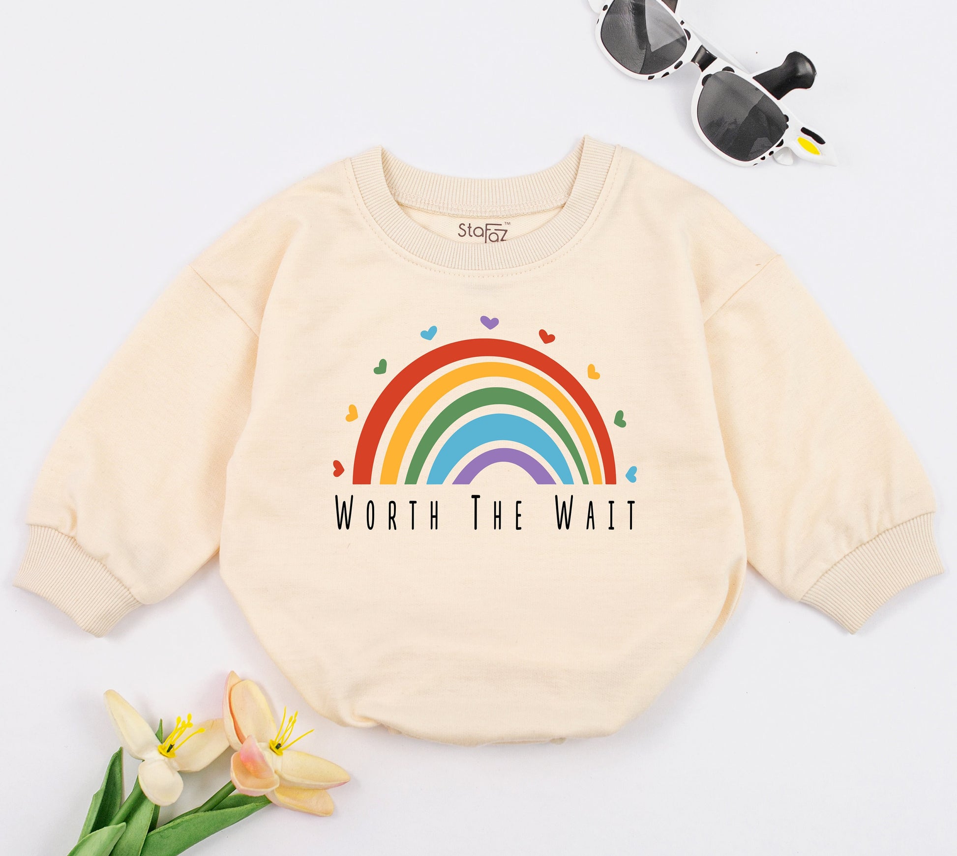 Worth the Wait Rainbow Baby Romper: Unisex Pregnancy Announcement