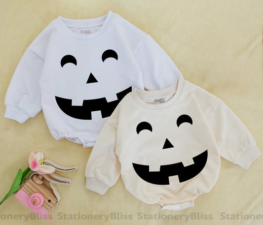 Cute Minimalist Black Jack-o'-lantern Smile Face Baby Romper Halloween Thanksgiving Fall Autumn Infant Bodysuit
