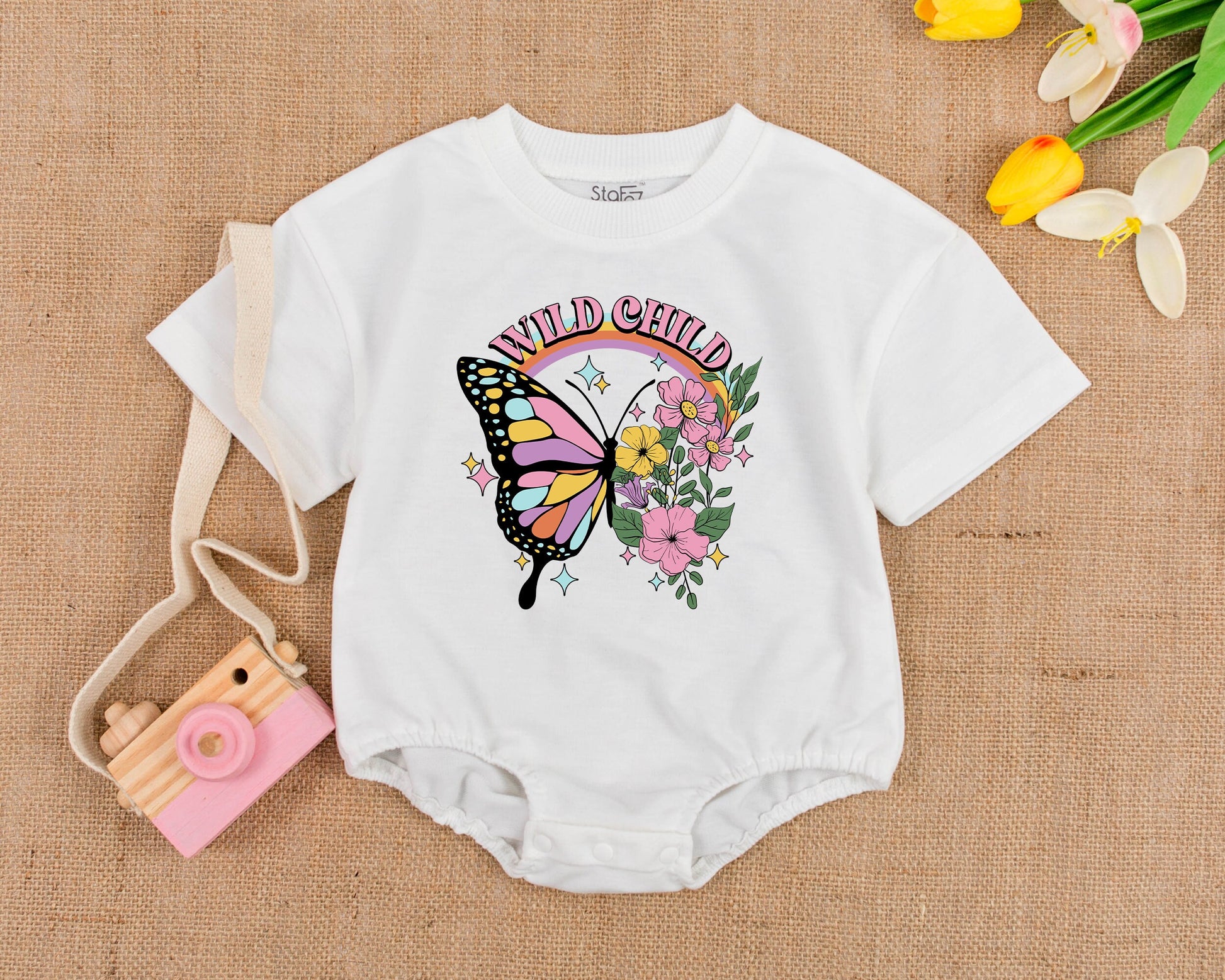 Hippie Butterfly Bubble Romper - Vintage Boho Baby Outfit