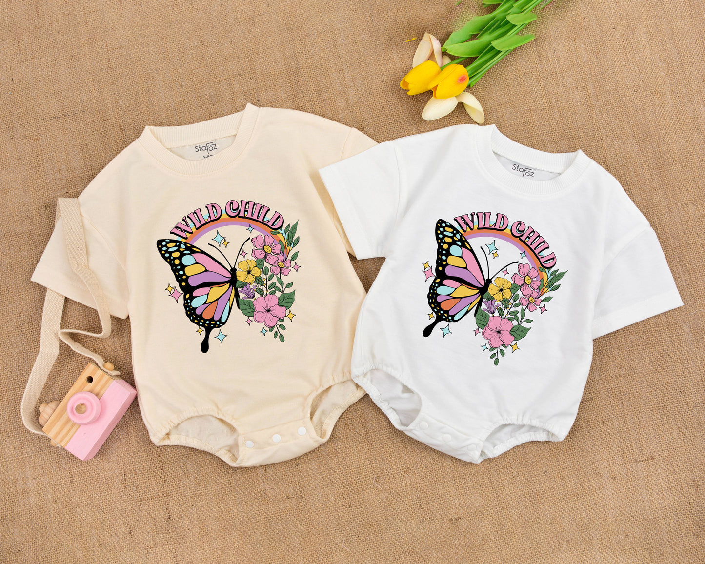 Hippie Butterfly Bubble Romper - Vintage Boho Baby Outfit