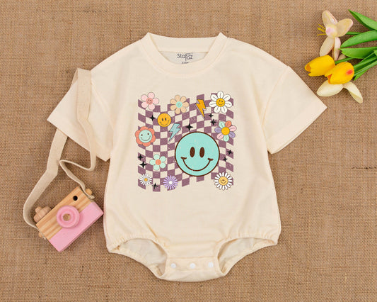 Retro Smile Baby Romper: Vintage Style for Girls & Boys