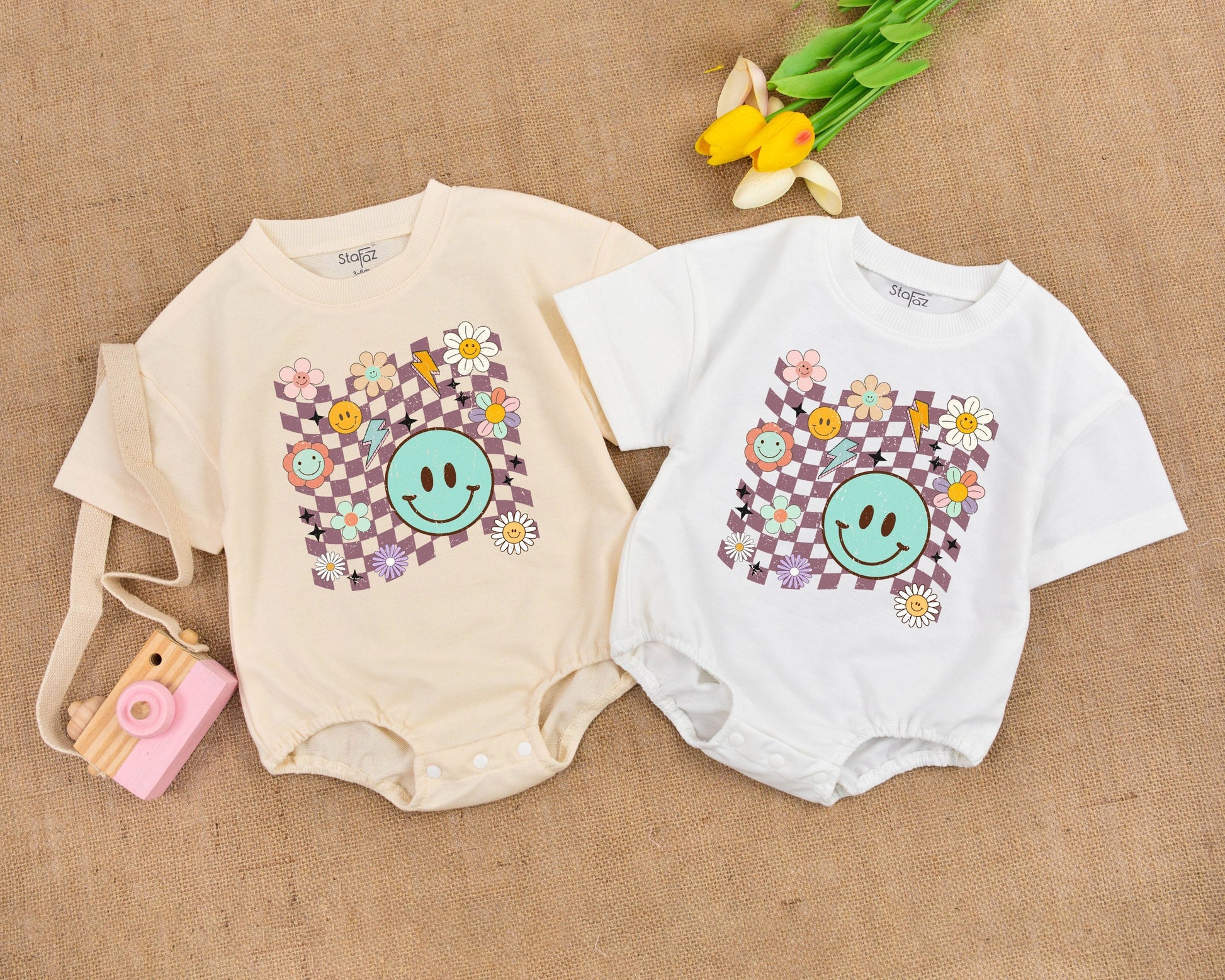 Retro Smile Baby Romper: Vintage Style for Girls & Boys