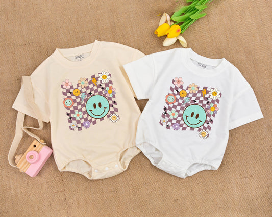 Retro Smile Baby Romper: Vintage Style for Girls & Boys
